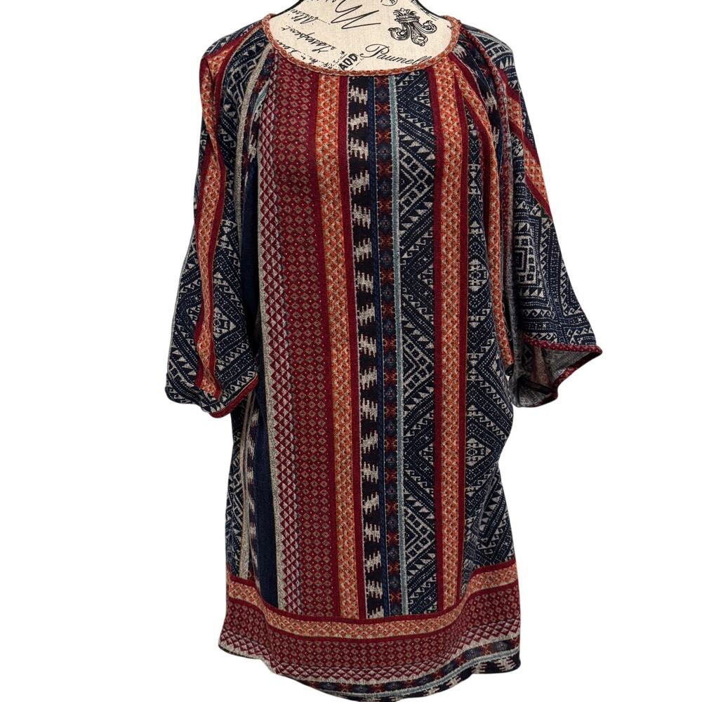 Livi by Olivia Rae Womens Small Boho Batwing Tunic Top Bohemian Knit Geometric